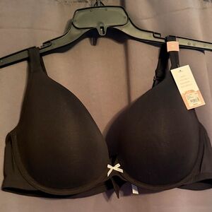 NWT - Cacique Classic Boost Plunge cotton black Bra with white bow